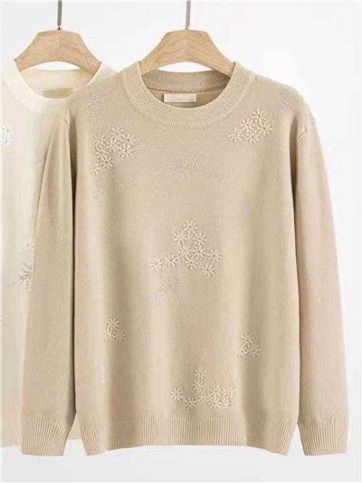 Jersey bordado flores con strass