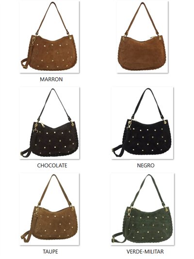 Bolso de mano piel serraje con tachas