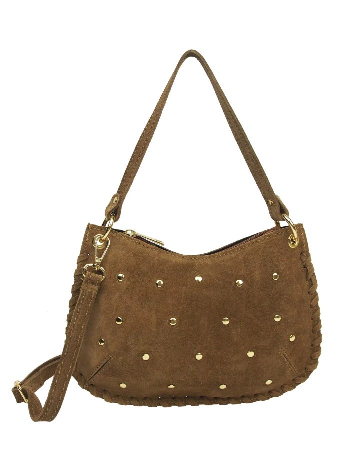 Bolso de mano piel serraje con tachas