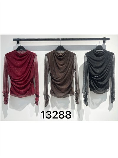 Top tul brillo cuello drapeado