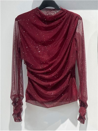 Top tul brillo cuello drapeado 2