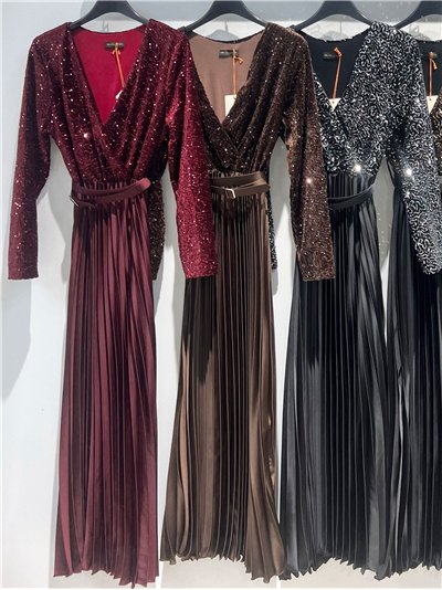 Vestido largo de fiesta lentejuelas con falda plisada 2