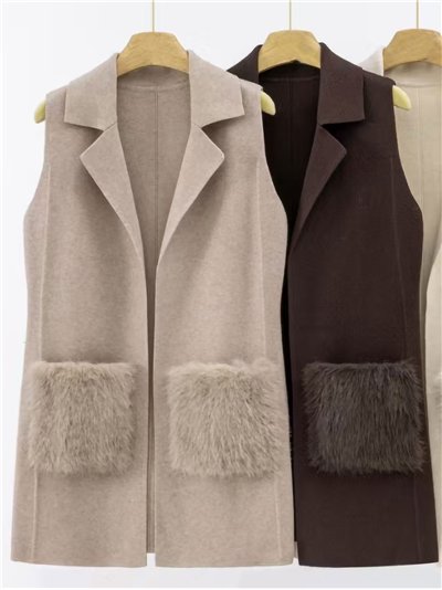 Chaleco punto bolsillos con pelo