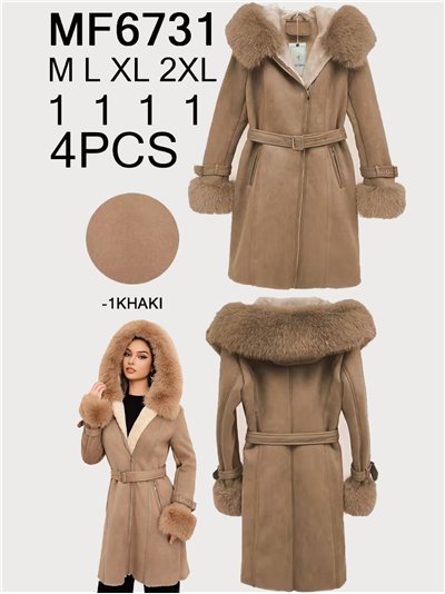 Abrigo largo efecto ante capucha con pelo 2