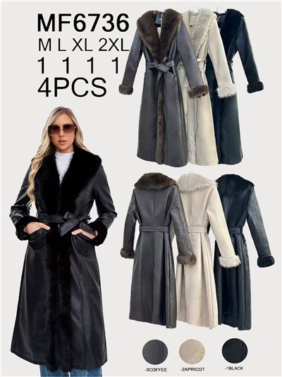 Abrigo largo efecto piel pelo con cinturón  2