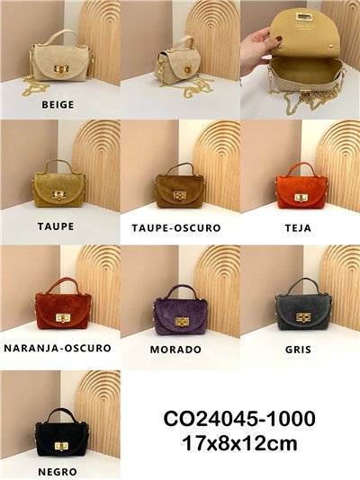 Bolso mini de mano piel serraje cierre giratorio