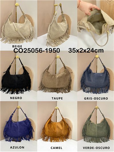 Bolso hobo piel serraje con flecos