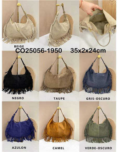 Bolso hobo piel serraje con flecos