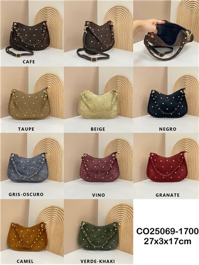 Bolso de mano piel serraje con tachas