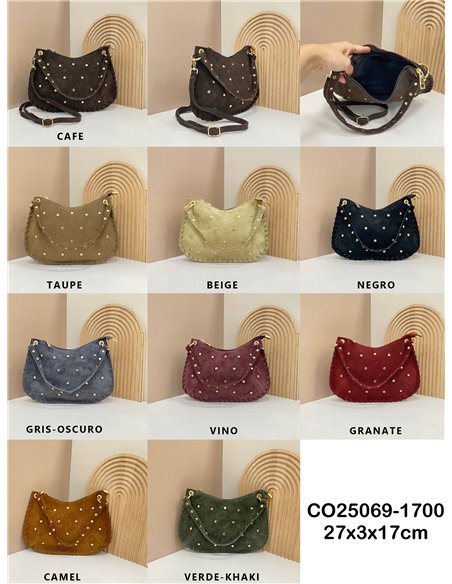 Bolso de mano piel serraje con tachas