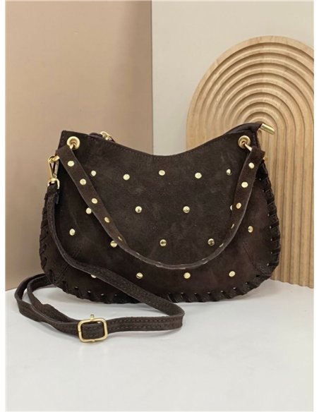 Bolso de mano piel serraje con tachas