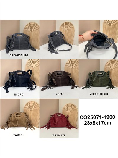 Bolso bandolera piel serraje con flecos