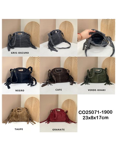 Bolso bandolera piel serraje con flecos