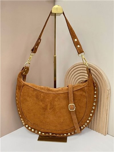 Bolso media luna piel serraje con tachuelas