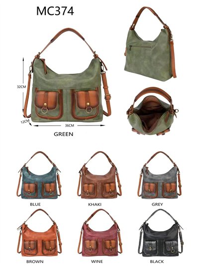 Bolso hobo polipiel con bolsillos frontales