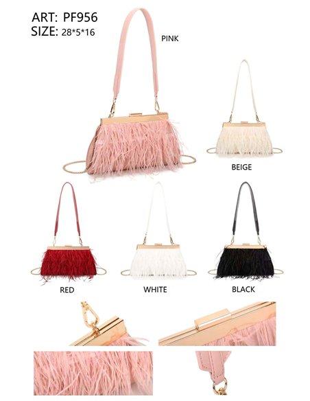 Bolso de mano con plumas