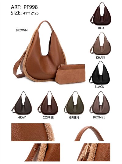 Bolso hobo de polipiel con ribete borreguito + Bolsito