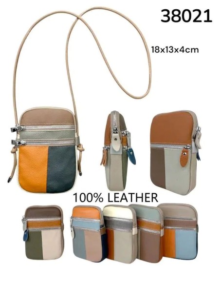 Bolso porta móvil patchwork de piel