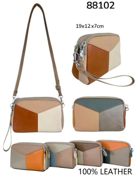 Bolso bandolera de piel con doble cremallera