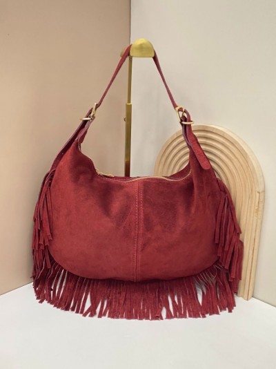 Bolso hobo piel serraje con flecos 2