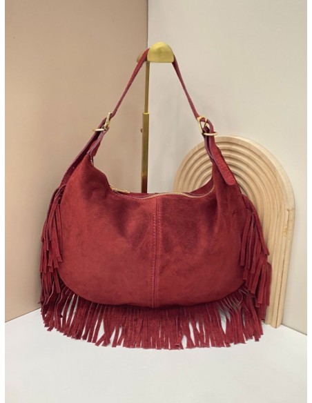 Bolso hobo piel serraje con flecos