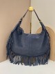 Bolso hobo piel serraje con flecos