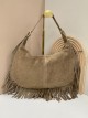 Bolso hobo piel serraje con flecos