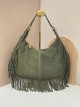 Bolso hobo piel serraje con flecos