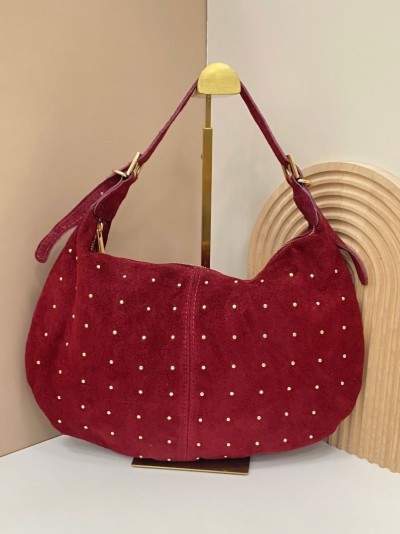 Bolso hobo piel serraje con tachas 2