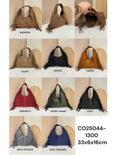 Bolso de hombro piel serraje con flecos