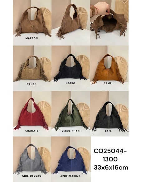 Schultertasche aus Wildleder mit Fransen - AB-CO25044