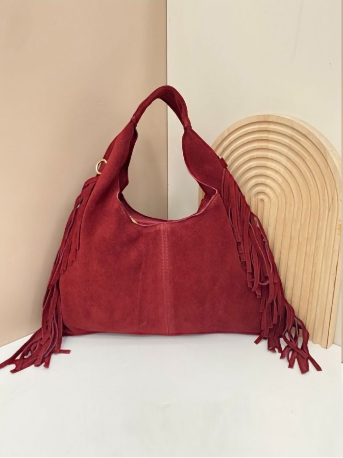 Schultertasche aus Wildleder mit Fransen - AB-CO25044