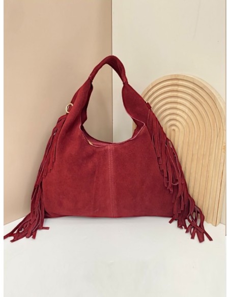 Schultertasche aus Wildleder mit Fransen - AB-CO25044