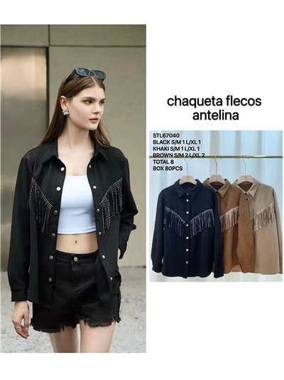 Chaqueta efecto ante con flecos strass 2