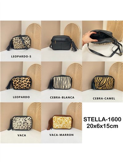 Bandolera piel pelo animal print borlas