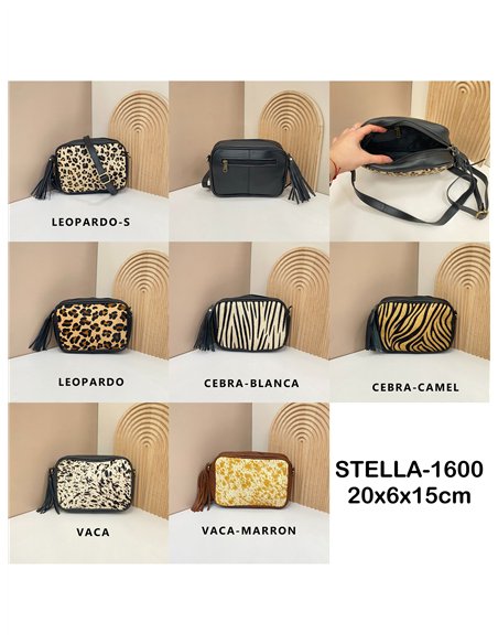 Bandolera piel pelo animal print borlas