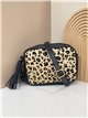 Bandolera piel pelo animal print borlas
