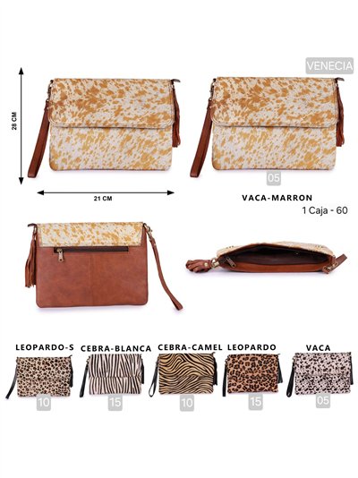 Clutch de piel pelo anima print con solapa