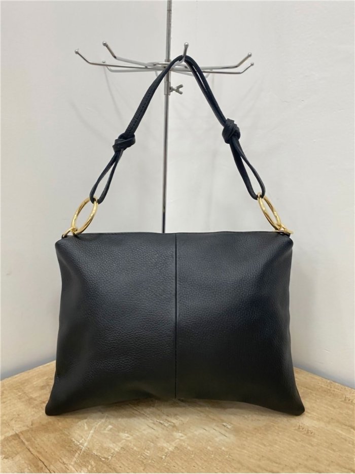 Minimal leather tote bag with hoops