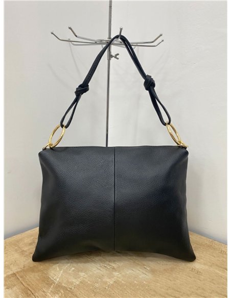 Minimal leather tote bag with hoops