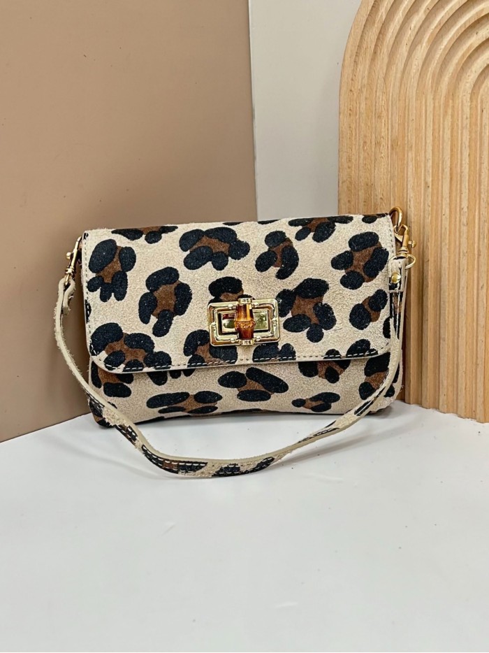 Mini bolso bandolera serraje animal print detalle metálico