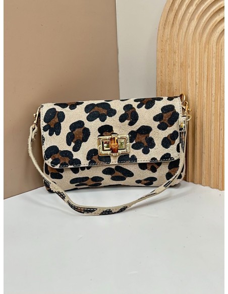 Mini bolso bandolera serraje animal print detalle metálico