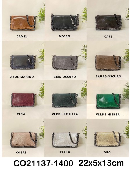 Borsa a tracolla in pelle con catene - AB-CO21137