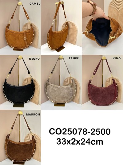 Bolso media luna piel serraje con tachuelas 2