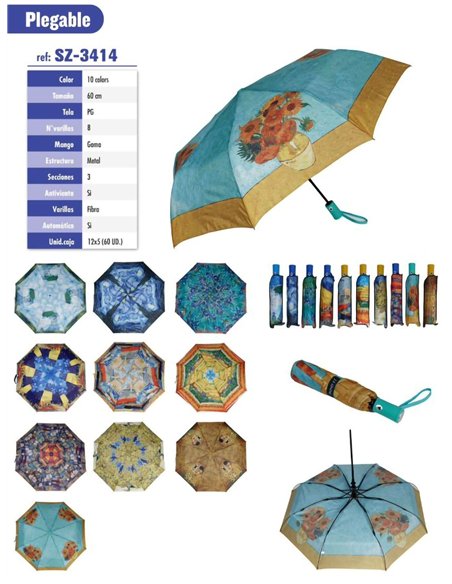 Paraguas plegable automático cuadros famosos