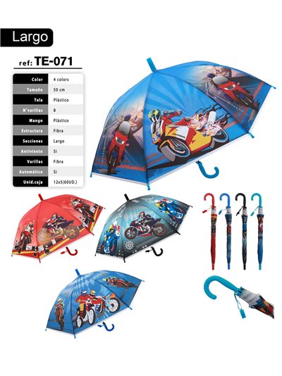 Paraguas largo infantil automático motos