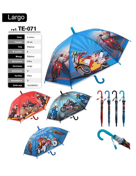 Paraguas largo infantil automático motos