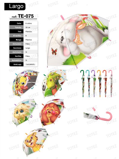 Paraguas largo infantil automático animales