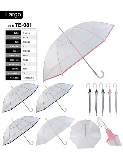Paraguas largo automático transparente borde color