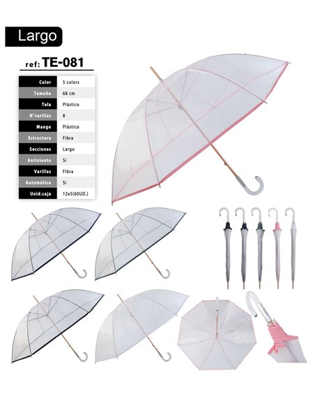 Paraguas largo automático transparente borde color